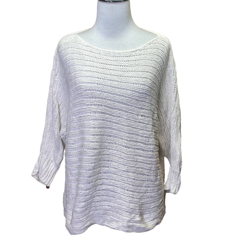 Eileen Fisher White Organic Cotton & Linen Dolman Sleeve
